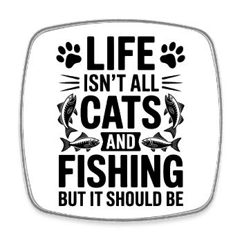Fishing Saying Fishing Cat Funny Angler Gift - Square fridge magnet - white - Front
