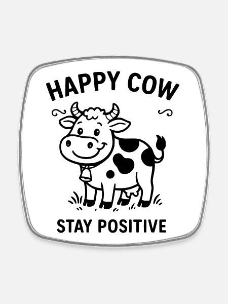 Vache heureuse - Magnet carré - blanc
