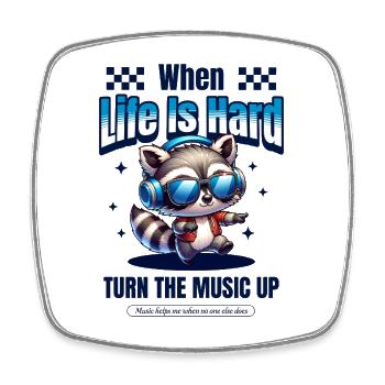 Wenn Das Leben Hart Ist – mach die Musik laut - Viereckiger Kühlschrankmagnet - Weiß - Vorne