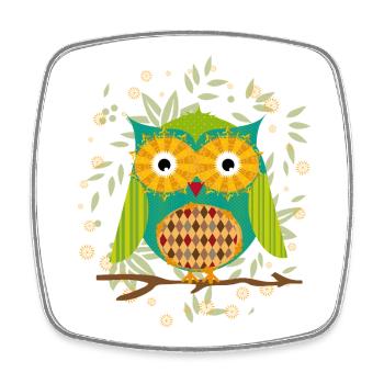 kunstvoll gestaltete Eule mit Patchwork-Muster - Viereckiger Kühlschrankmagnet - Weiß - Vorne
