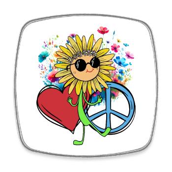 Hippe Sonnenblume Peace Herz Blume - Viereckiger Kühlschrankmagnet - Weiß - Vorne