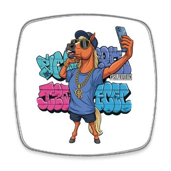 Selfie Queen – Cheval d’art urbain - Magnet carré - blanc - Devant