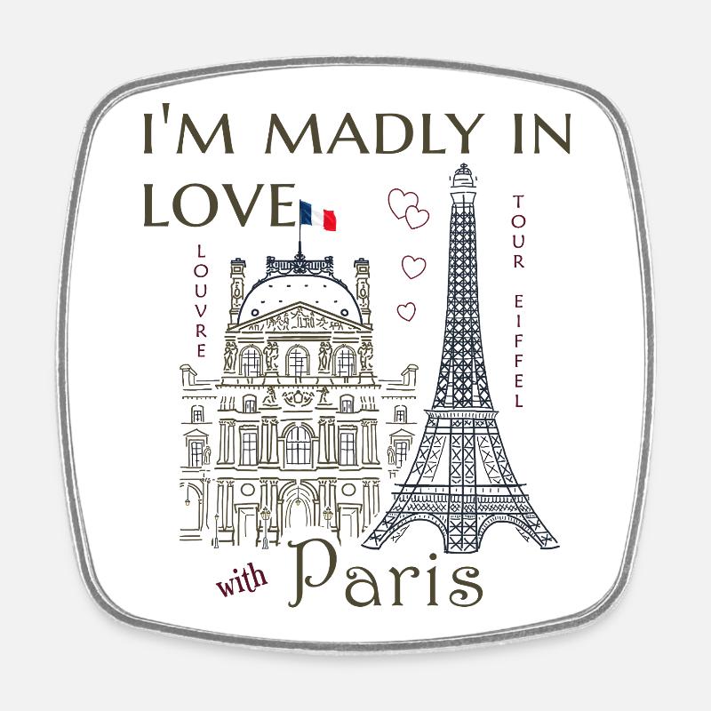 Paris, Louvre et la Tour Eiffel dessinés à la main - Magnet carré - blanc