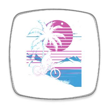 Mountainbiking Synthwave - Viereckiger Kühlschrankmagnet - Weiß - Vorne