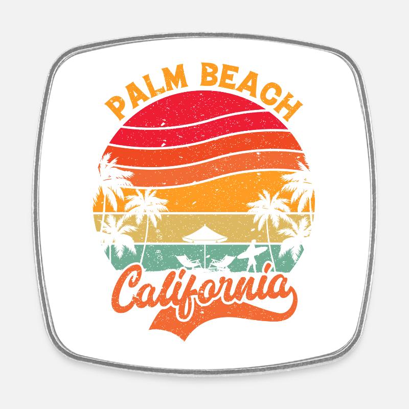 Palm Beach California Vintage Sunset Palm Beach  - Square fridge magnet - white