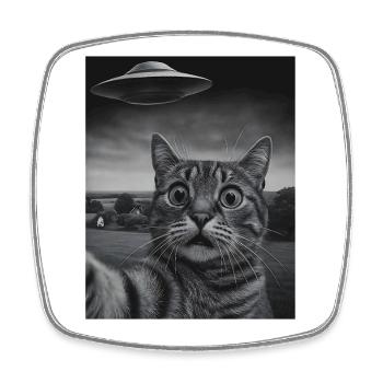 T-shirt selfie chat drôle – Shocked Kitty Meme Tee - Magnet carré - blanc - Devant