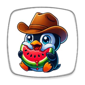 Cool Penguin with Melon Cowboy Hat Cartoon - Square fridge magnet - white - Front