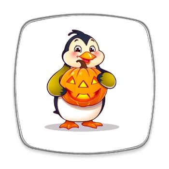 Cute penguin with Halloween pumpkin - Square fridge magnet - white - Front