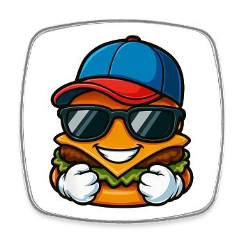 Cool burger joueur de baseball dessin animé enfants - Magnet carré - blanc - Devant