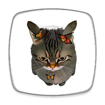 Oreilles d’avion de chat en colère avec des papillons Ai Art - Magnet carré - blanc - Devant