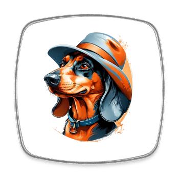 Dackel Hundedesign mit Hut und Charakter - Viereckiger Kühlschrankmagnet - Weiß - Vorne