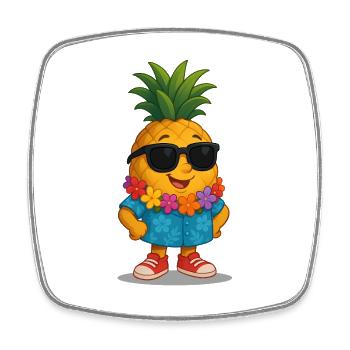 Aloha Cartoon Pineapple – Cool Summer Vibes - Square fridge magnet - white - Front