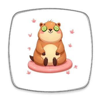 Niedlicher Capybara Gurken-Augenkissen Meditiert - Viereckiger Kühlschrankmagnet - Weiß - Vorne