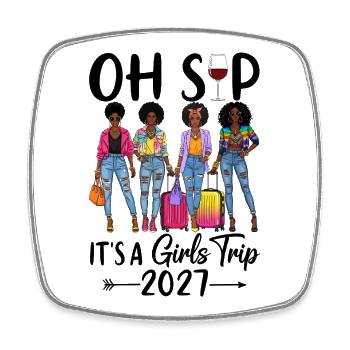 Stylish travel women 2027 with colorful outfits - Square fridge magnet - white - Front