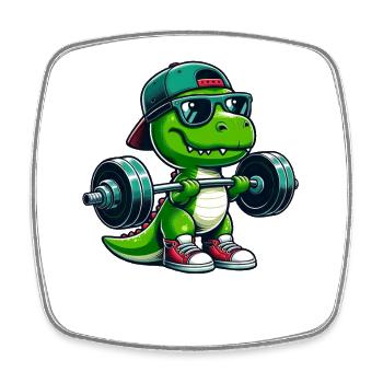Cool T-Rex Dumbbell Weightlifting Fitness Cartoon - Square fridge magnet - white - Front