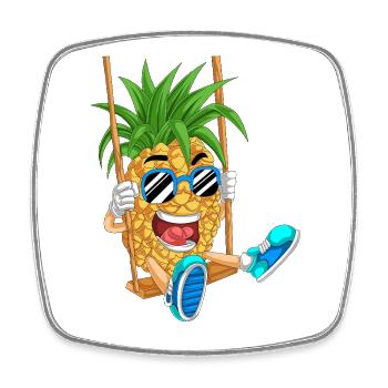 Playful Pineapple on Swing Design - Square fridge magnet - white - Front