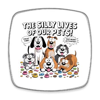 Humorous Pet Chaos Illustration - Square fridge magnet - white - Front