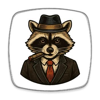 Eleganter Mafiaboss Waschbär im Anzug mit Hut - Square fridge magnet - white - Front