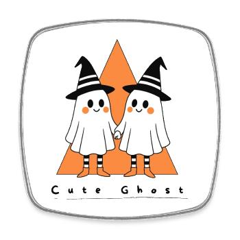Cute Ghosts with Witch Hat Duo - Square fridge magnet - white - Front