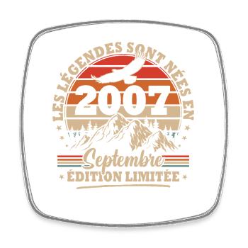 Vintage Birthday Gift Born In September 2007 - Square fridge magnet - white - Front