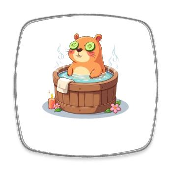 Capybara in the bath with cucumber slices - Square fridge magnet - white - Front