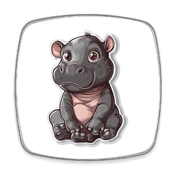 Hippopotame - Magnet carré - blanc - Devant