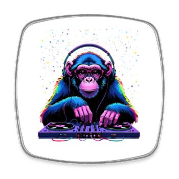 Singe DJ coloré avec des écouteurs et des lunettes - Magnet carré - blanc - Devant