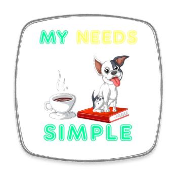 Meine Bedürfnisse sind einfach: Französische Bulldogge, Bücher & Kaffee - Viereckiger Kühlschrankmagnet - Weiß - Vorne