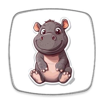 Hippopotame - Magnet carré - blanc - Devant