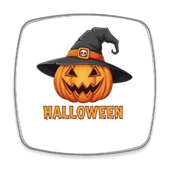 Citrouille-lanterne d’Halloween effrayante avec chapeau de sorcière - Magnet carré - blanc - Devant