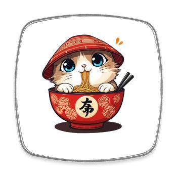 Japanische Ramen, die Kätzchen essen - Viereckiger Kühlschrankmagnet - Weiß - Vorne