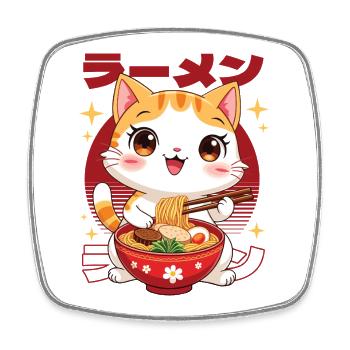 Kätzchen mit Ramen in kawaii Stil - Viereckiger Kühlschrankmagnet - Weiß - Vorne
