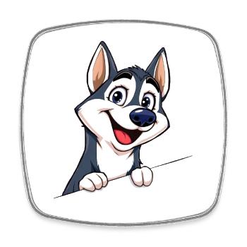 Cute Husky Looking Out Cartoon Animal Illustration - Square fridge magnet - white - Front
