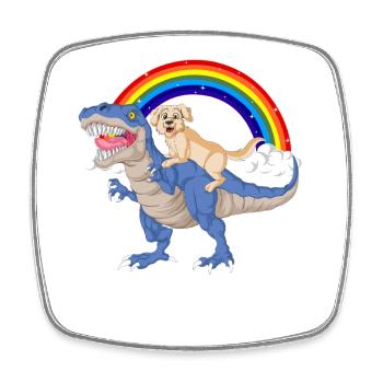 Fantaisiste Dinosaure & golden retriever Arc-en-ciel - Magnet carré - blanc - Devant