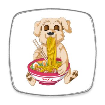 Charming golden retriever Enjoying Ramen Bowl - Square fridge magnet - white - Front