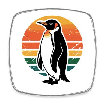 Penguin silhouette with sunset - Square fridge magnet - white - Front