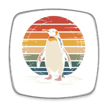 Vintage Pinguin Sonnenuntergang Design - Viereckiger Kühlschrankmagnet - Weiß - Vorne