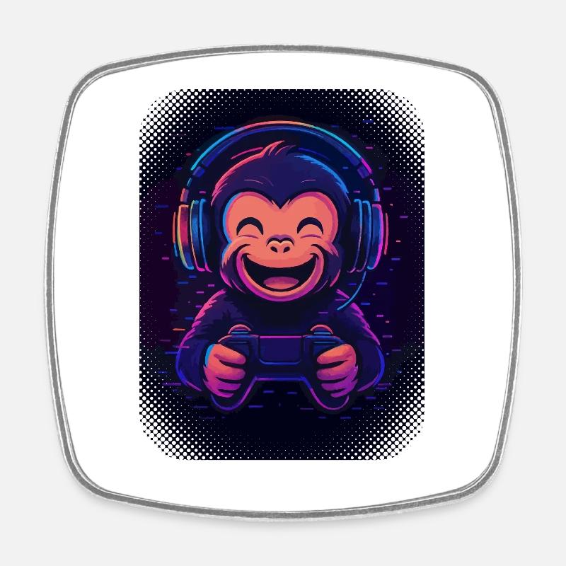Singe cool avec écouteurs, lunettes et manette de jeu - Magnet carré - blanc