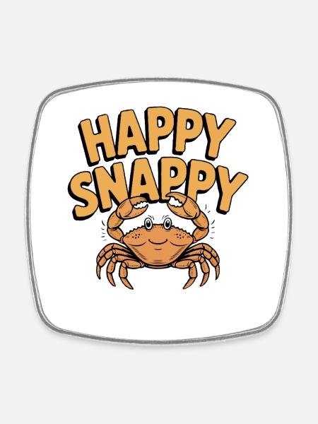 Whimsical Crab with Happy Snappy Text - Square fridge magnet - white