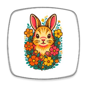 Illustration de lapin floral, amour des lapins - Magnet carré - blanc - Devant