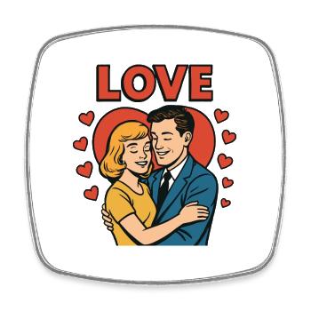 Liebe Paar Herz Retro Design - Viereckiger Kühlschrankmagnet - Weiß - Vorne