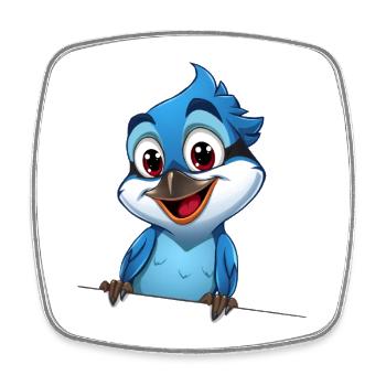 Playful blue bird with big eyes - Square fridge magnet - white - Front