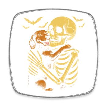 Halloween Cute Skeleton Cuddly Dachshund - Square fridge magnet - white - Front