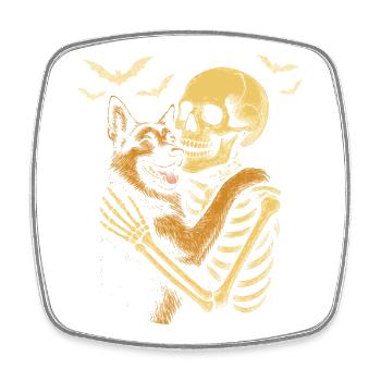 German Shepherd Hug Skeleton - Square fridge magnet - white - Front