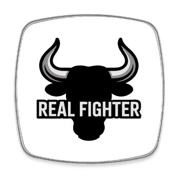 Bold Bull Skull with Real Fighter Text - Square fridge magnet - white - Front