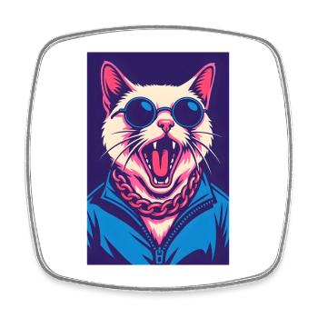 Retro  Cat with Sunglasses and Chain - Square fridge magnet - white - Front