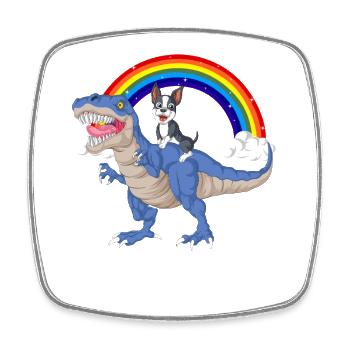 Skurrile Dino- und Boston Terrier-Regenbogenszene - Viereckiger Kühlschrankmagnet - Weiß - Vorne