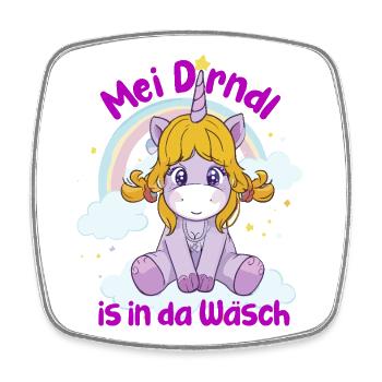 Niedlicher Einhorn Baby mit Regenbogen - Viereckiger Kühlschrankmagnet - Weiß - Vorne