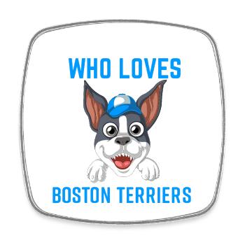 Boston Terrier Junge Liebe Grafik T-Shirt - Viereckiger Kühlschrankmagnet - Weiß - Vorne