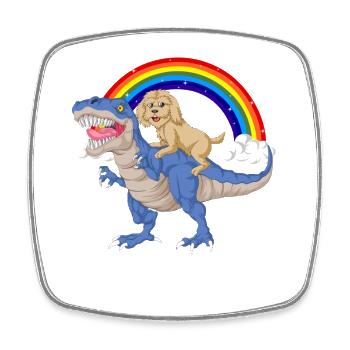 Whimsical Dinosaur and Golden doodle Under Rainbow - Square fridge magnet - white - Front